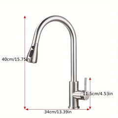 G9/ 16 Silver Kitchen Sink Commercial Faucet Pull-out Sprayer Mixer Faucet Brushed Nickel Suitable for Kitchen, Bar, Laundry Room, RV