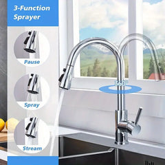 G9/ 16 Silver Kitchen Sink Commercial Faucet Pull-out Sprayer Mixer Faucet Brushed Nickel Suitable for Kitchen, Bar, Laundry Room, RV