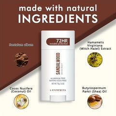Lanimpress Sandalwood Deodorant Stick 75g - 72HR Invisible Protection, Unisex-Adult, Aluminum & Baking Soda Free