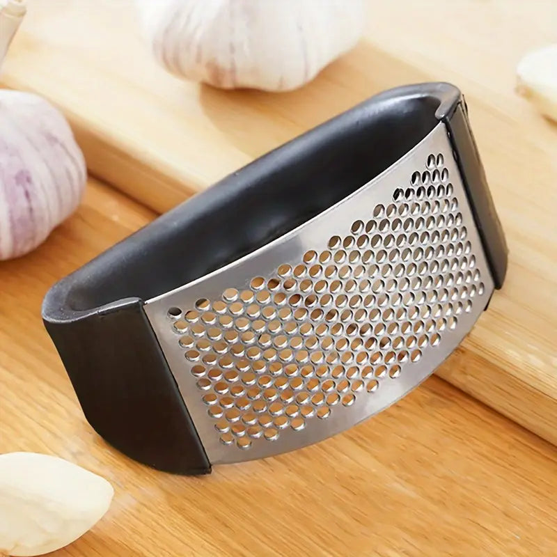 Stainless Steel Garlic Press - Easy-to-Use Manual Mincer, Crusher & Peeler - Essential Kitchen Gadget for Effortless Garlic Prep