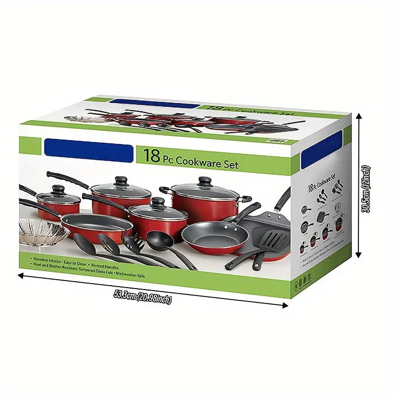 18 Piece Nonstick Cookware Set - Includes 8in Saute Pan, 9in Deep Saute Pan, 11in Griddle