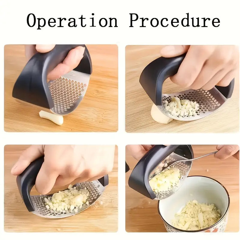 Stainless Steel Garlic Press - Easy-to-Use Manual Mincer, Crusher & Peeler - Essential Kitchen Gadget for Effortless Garlic Prep