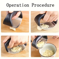 Stainless Steel Garlic Press - Easy-to-Use Manual Mincer, Crusher & Peeler - Essential Kitchen Gadget for Effortless Garlic Prep