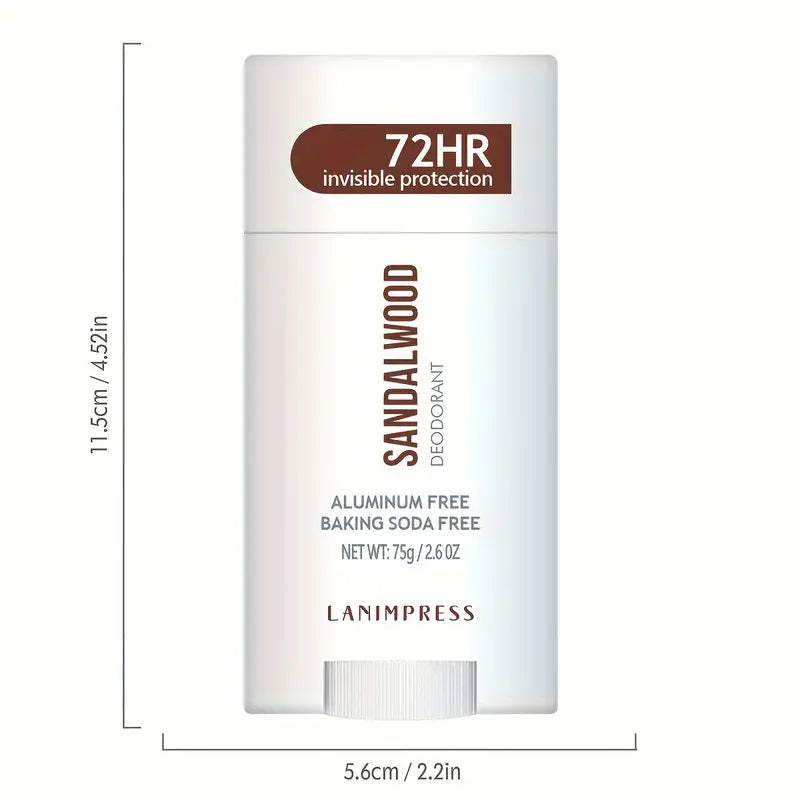Lanimpress Sandalwood Deodorant Stick 75g - 72HR Invisible Protection, Unisex-Adult, Aluminum & Baking Soda Free