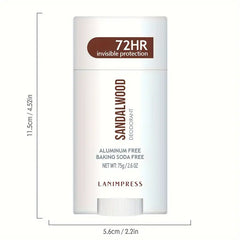 Lanimpress Sandalwood Deodorant Stick 75g - 72HR Invisible Protection, Unisex-Adult, Aluminum & Baking Soda Free