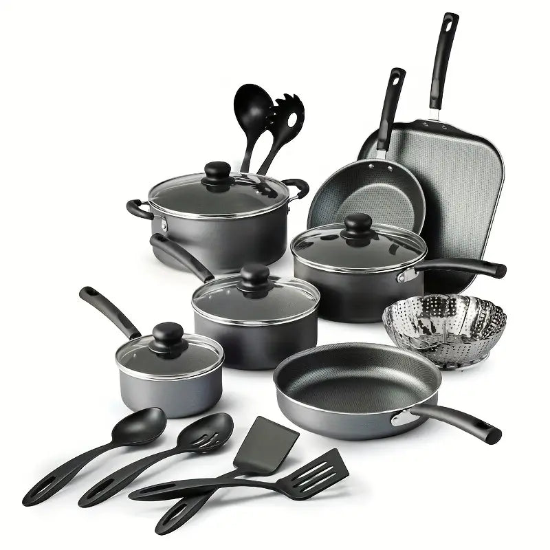 18 Piece Nonstick Cookware Set - Includes 8in Saute Pan, 9in Deep Saute Pan, 11in Griddle